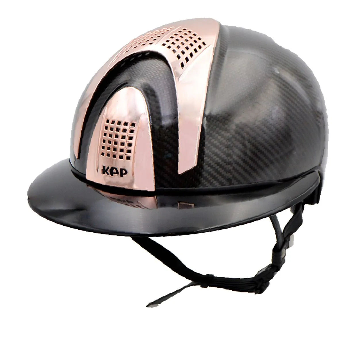 CASCO IN CARBONIO E-LIGHT NERO LUCIDO / VISIERA NERA LUCIDA DA POLO E 3 INSERTI ORO ROSA Large