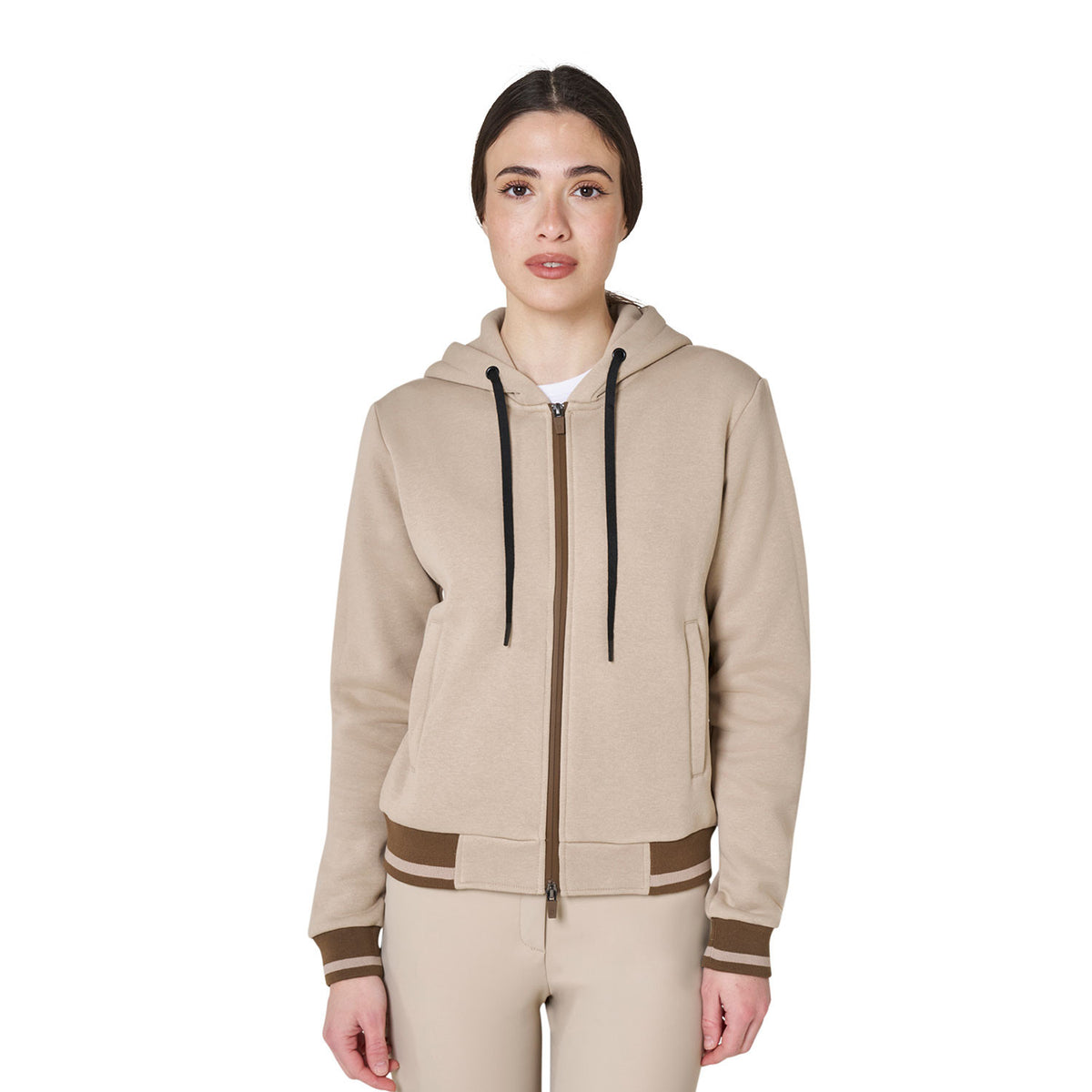 FELPA DONNA EQUESTRO CON CAPPUCCIO E ZIP FRONTALE