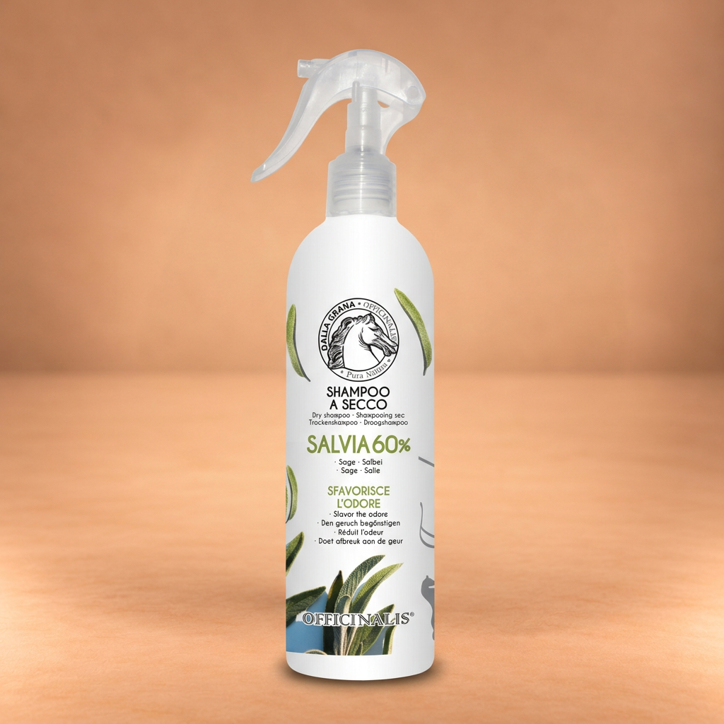 Shampoo a secco alla Salvia 60% su sfondo beige