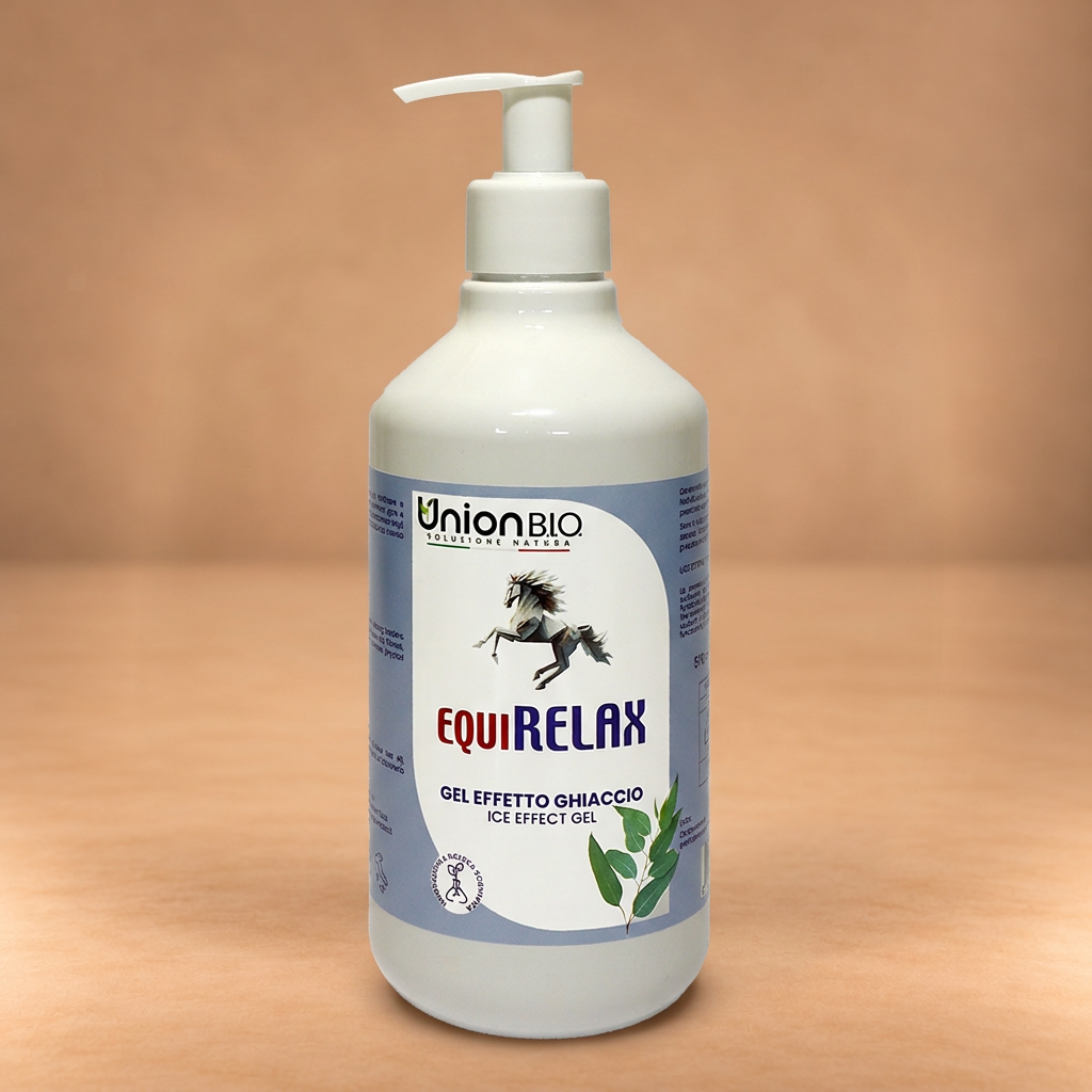 EquiRelax gel effetto ghiaccio 500 ml su sfondo beige