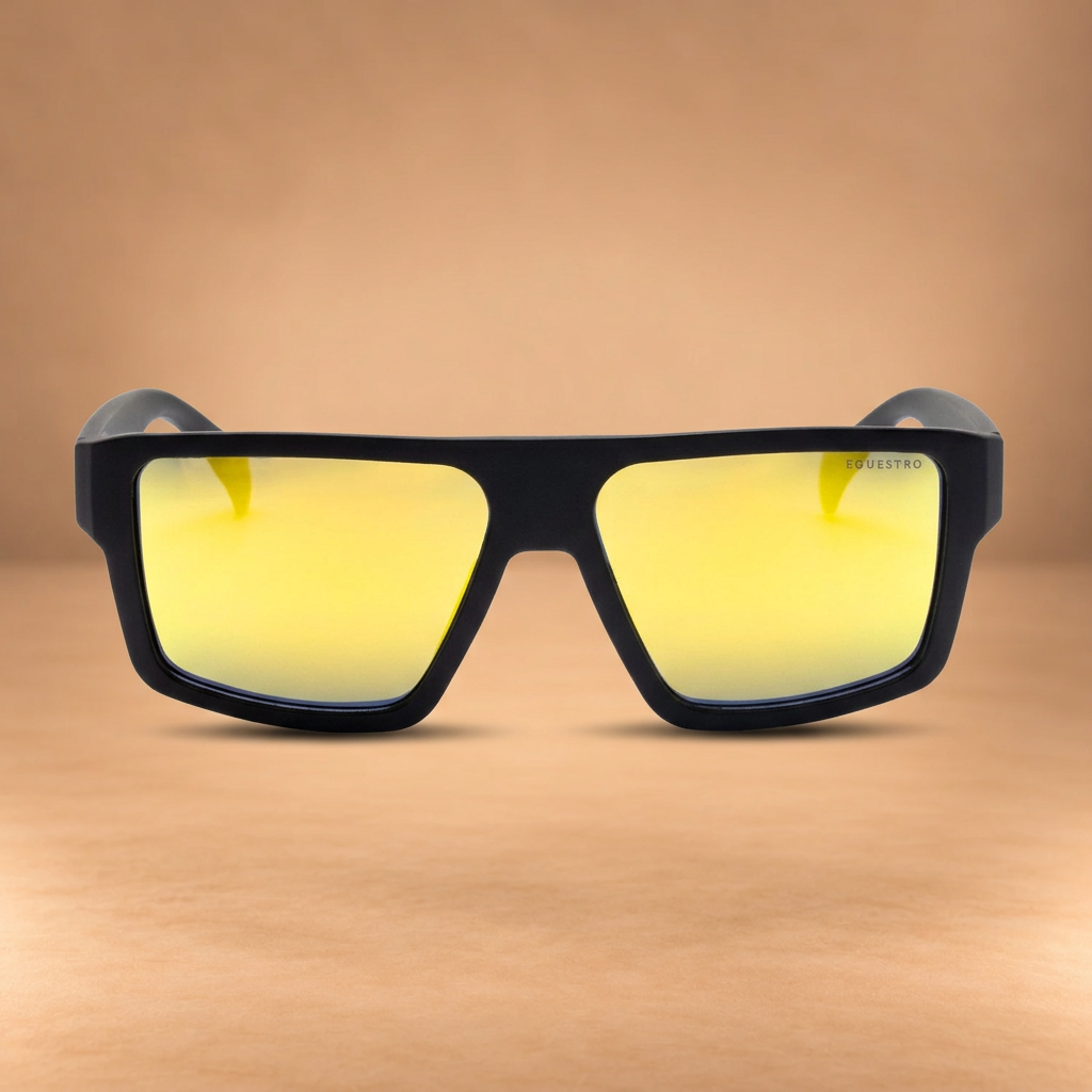 Occhiali Equestro Sunniva Black Matt Gold su sfondo beige